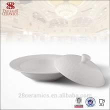 Fine white ceramic soup tureen for hotel, porcelain tureen with lid